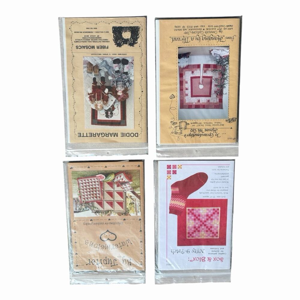 Vintage Primitive Quilt Pattern Bundle Watermelons Nifty 9 Patch Fiber Mosaics